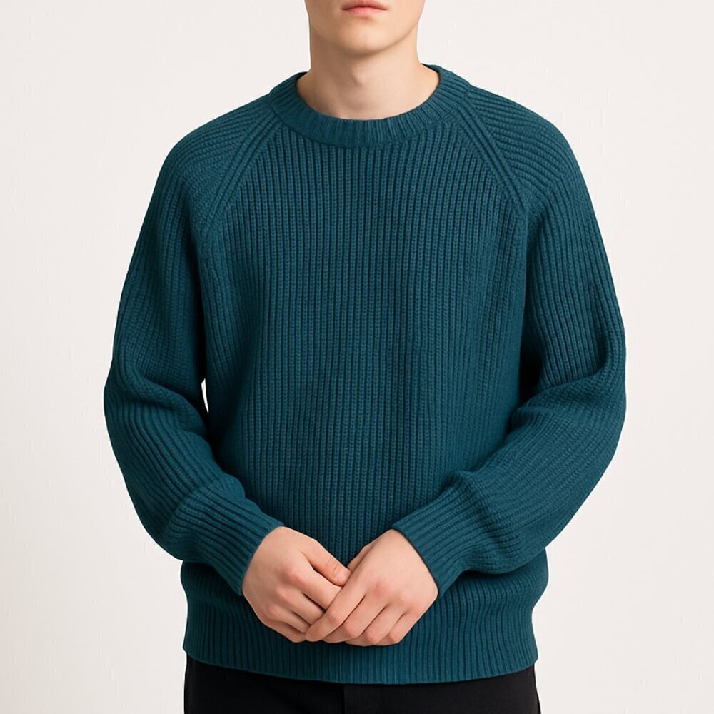 Gap Clothing Co vintage mens relaxed rib knit crewneck sweater XL teal blue